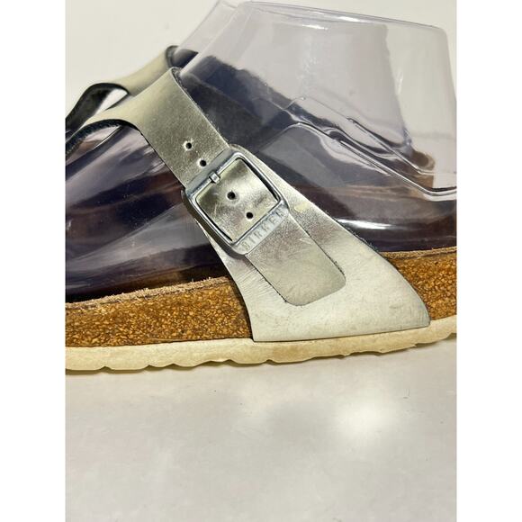 Birkenstock Silver Birko Flor Gizeh Toe Thong Adjust Sandal 38 Reg-Wide 7-7.5 - Picture 3 of 7